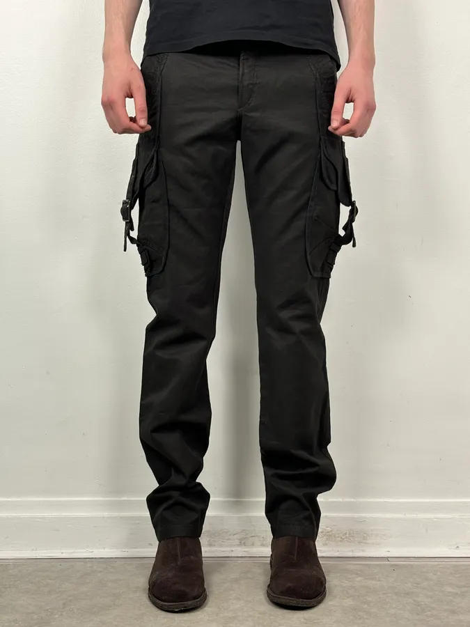 2000s Cavalli Black Avant-Garde Cargo Pants - Image 2
