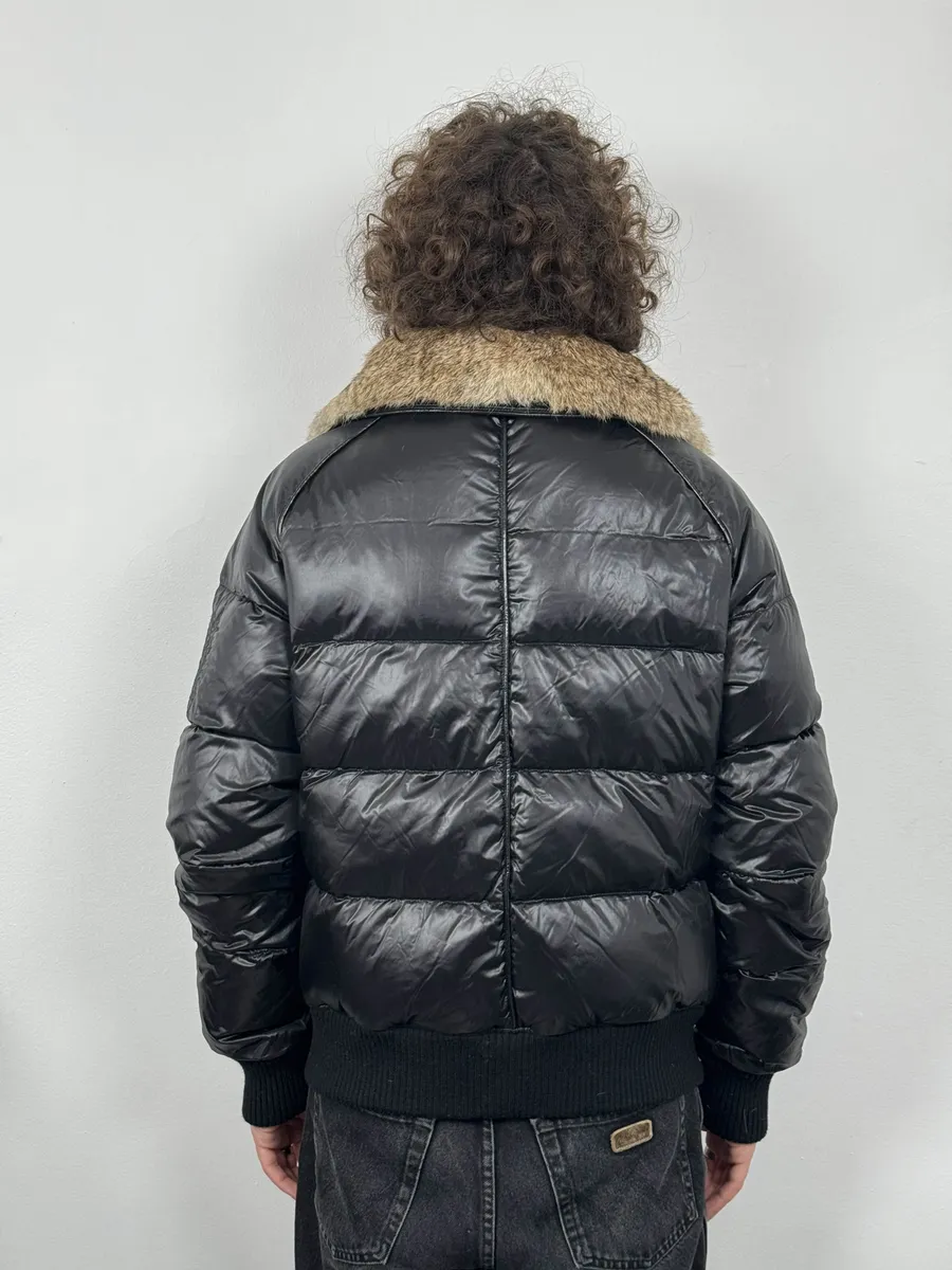 2000s Cavalli Black British Puffer Jacket with Fur Collar - Image 2