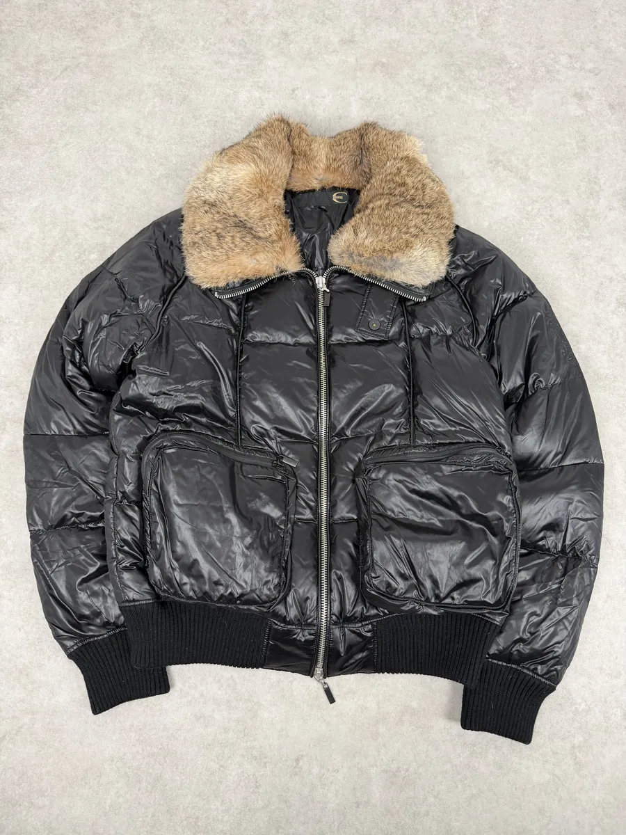 2000s Cavalli Black British Puffer Jacket with Fur Collar - Image 3
