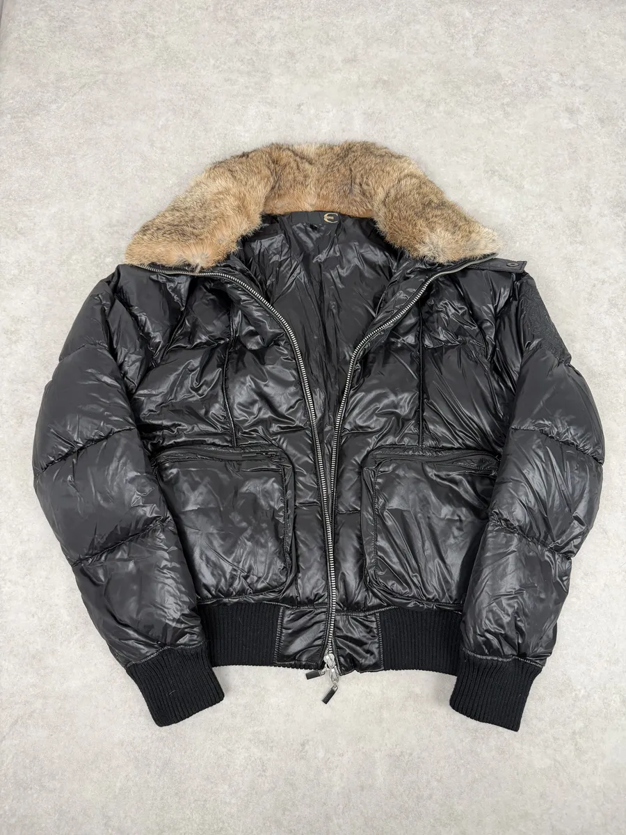 2000s Cavalli Black British Puffer Jacket with Fur Collar - Image 7