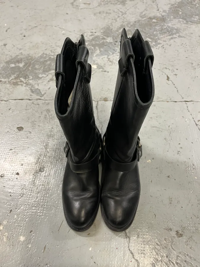 2000s Cavalli Black Buckle Ankle Biker Leather Boots - Image 4