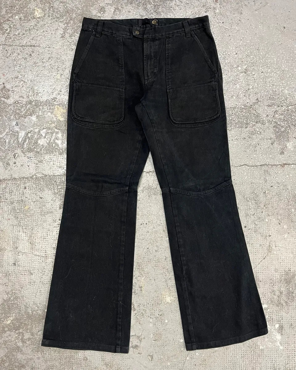 2000s Cavalli Black Cargo Flared Pants