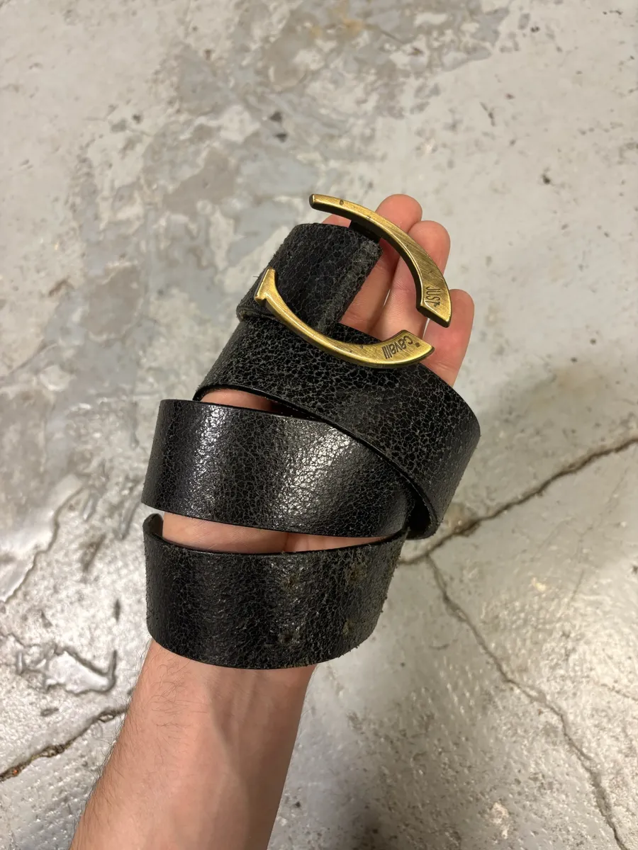 2000s Cavalli Black Cracked Leather Belt - Image 9