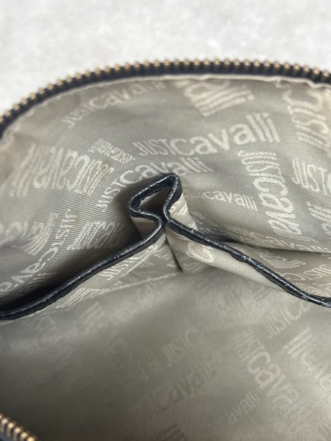 2000s Cavalli Black Crocodile Effect Leather Handle Bag - Image 14