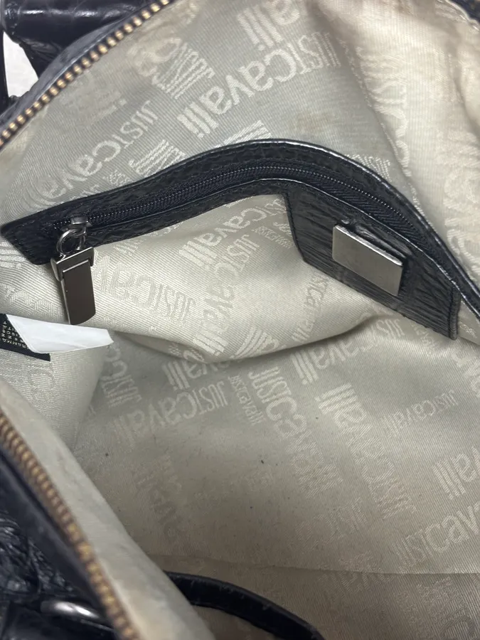 2000s Cavalli Black Crocodile Effect Leather Handle Bag - Image 15