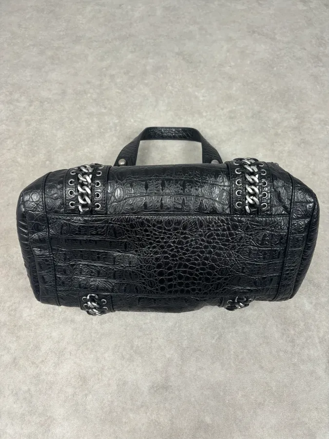 2000s Cavalli Black Crocodile Effect Leather Handle Bag - Image 8
