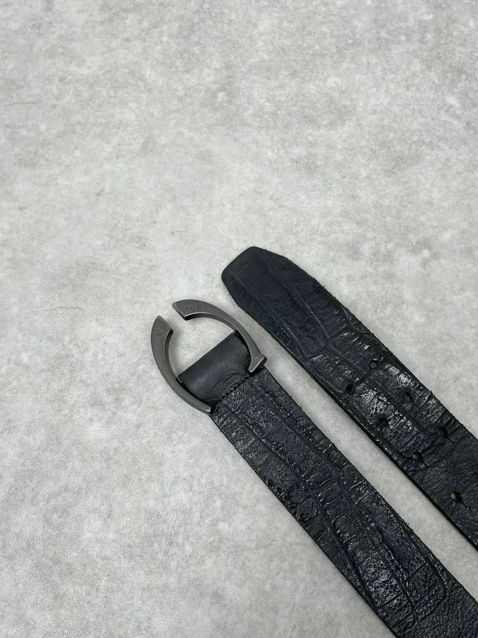 2000s Cavalli Black Crocodile Embossed Leather Belt - Image 3
