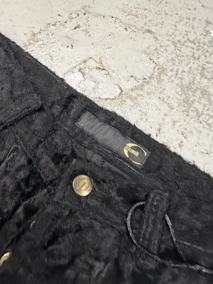 2000s Cavalli Black Faux Fur Flower Pants - Image 10