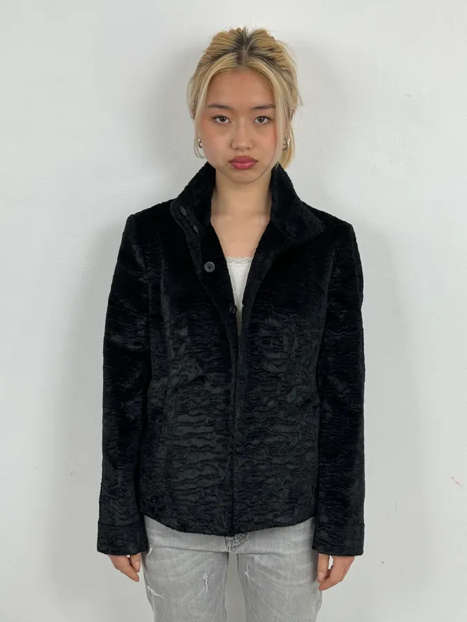 2000s Cavalli Black Faux Fur Light Jacket - Image 2