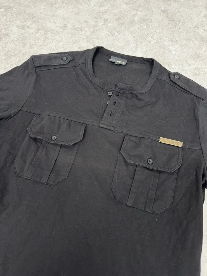 2000s Cavalli Black Henley Cargo T-Shirt - Image 5