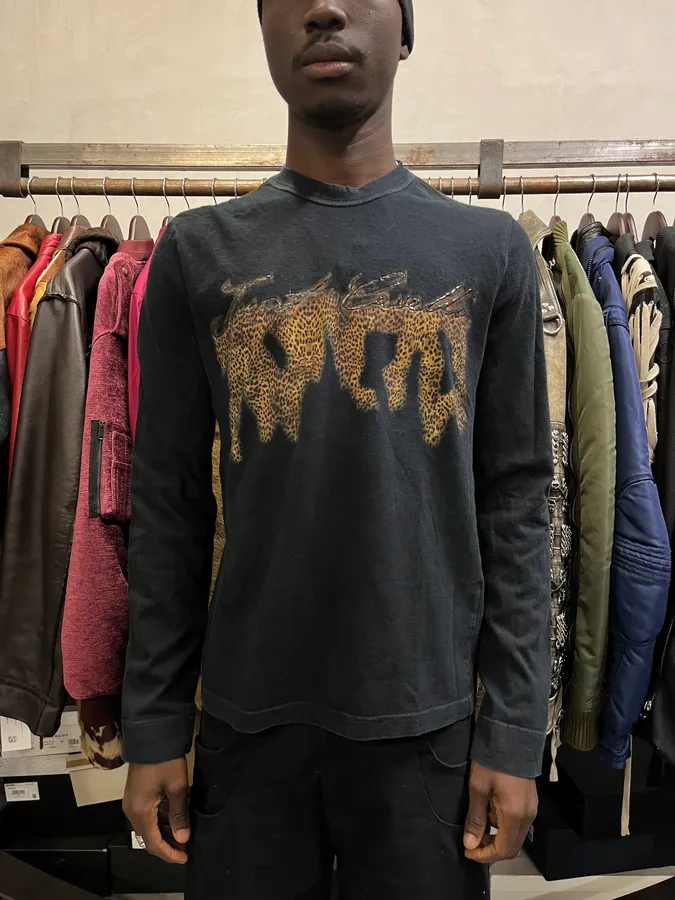 2000s Cavalli Black Leopard Print Graphic Longsleeves - Image 2