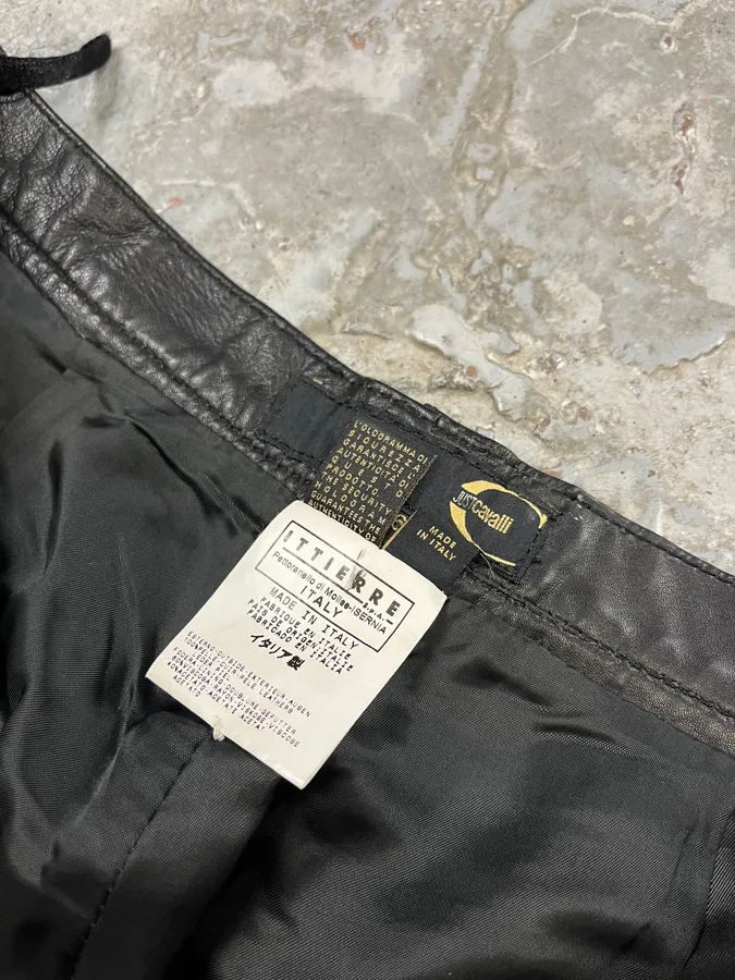 2000s Cavalli Black Minimalist Leather Pants - Image 12