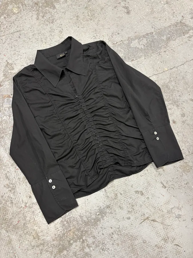 2000s Cavalli Black Pleats Shirt - Image 2