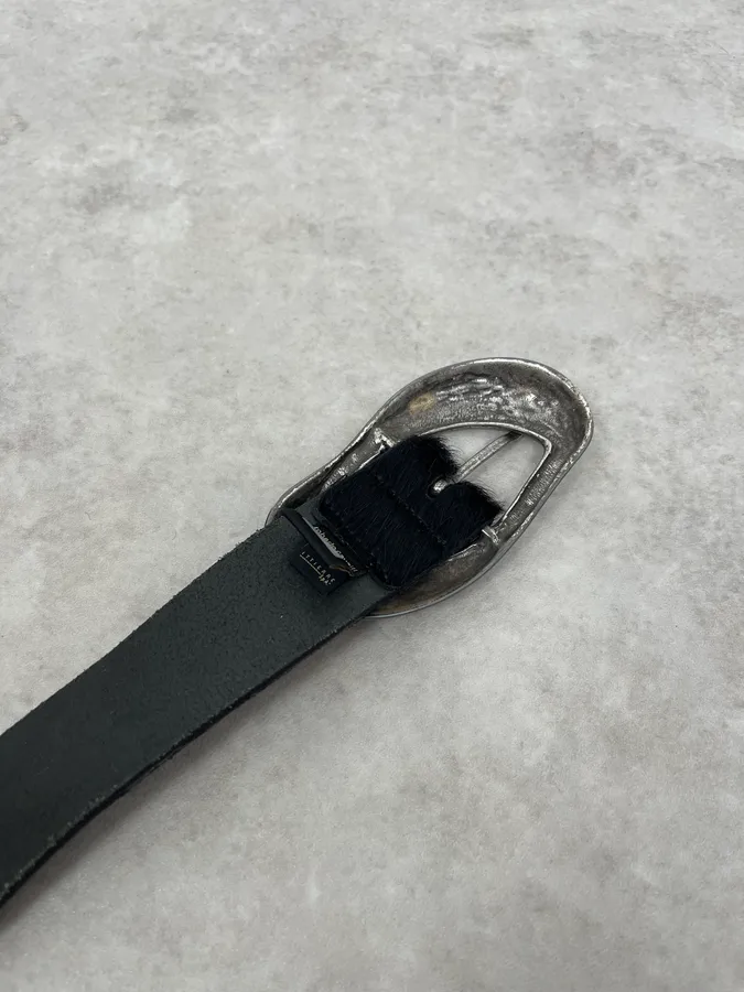 2000s Cavalli Black Pony Hair Leather Belt - Image 7