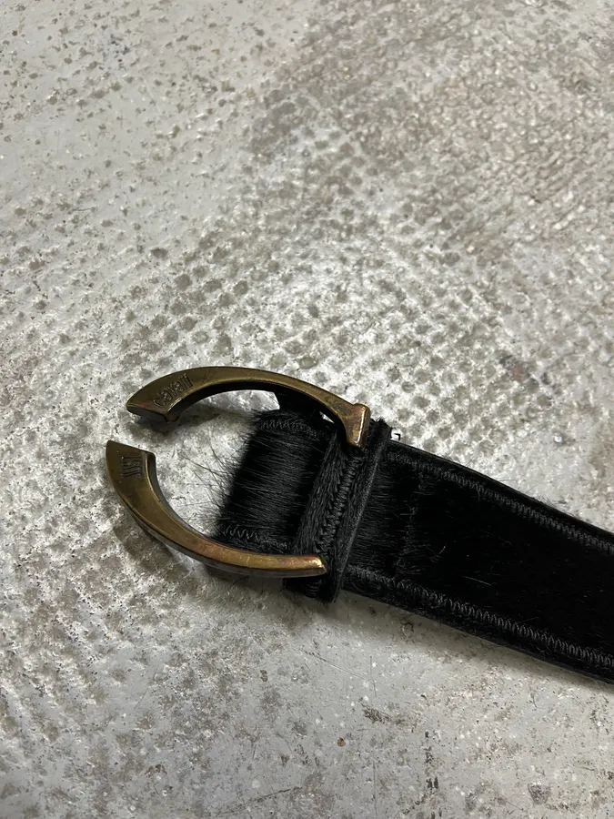 2000s Cavalli Black Pony Hair Leather Belt - Image 6