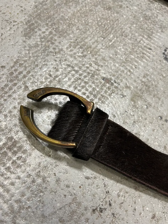 2000s Cavalli Black Pony Hair Leather Belt - Image 7
