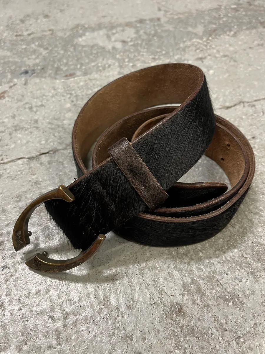2000s Cavalli Black Pony Hair Leather Belt - Image 4