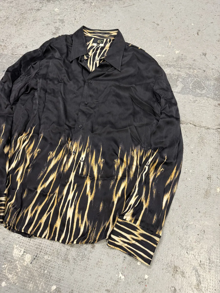 2000s Cavalli Black Silk Guava Fire Shirt - Image 8