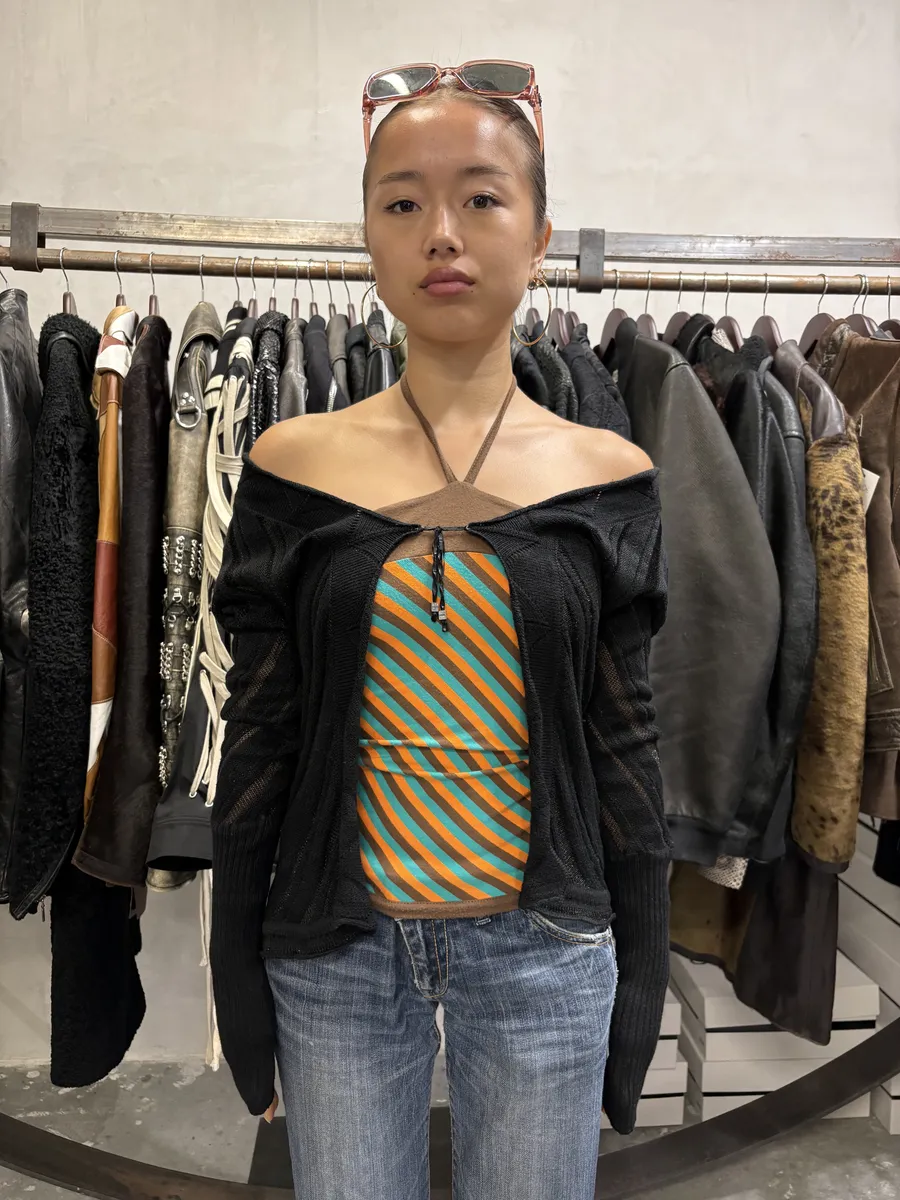 2000s Cavalli Black Stripes Wool Cardigan - Image 2