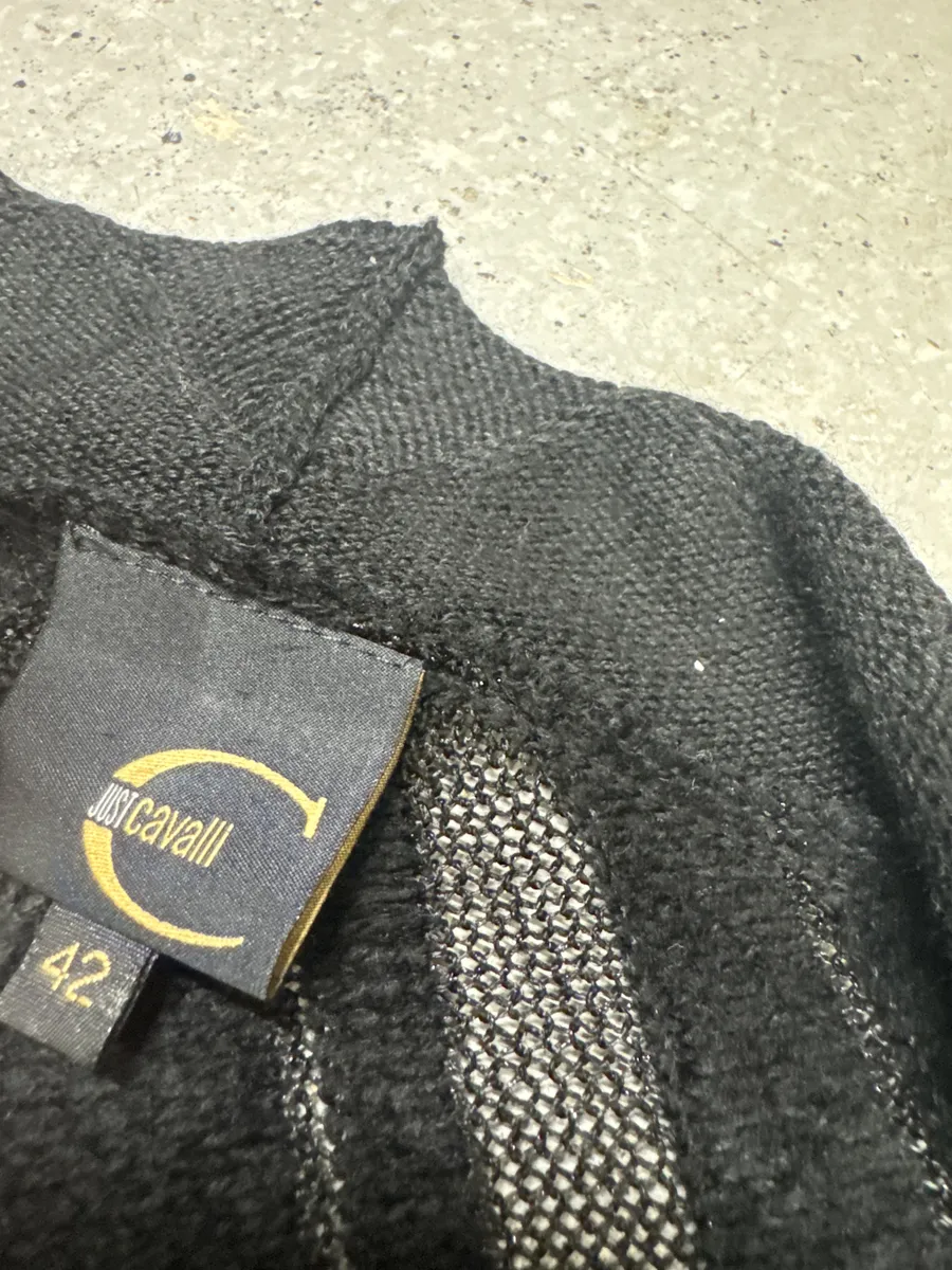 2000s Cavalli Black Stripes Wool Cardigan - Image 7