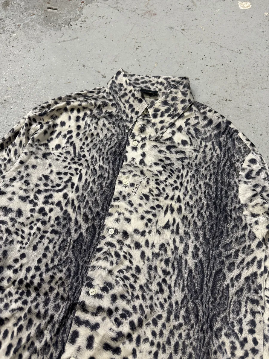 2000s Cavalli Black & White Leopard Print Shirt - Image 9