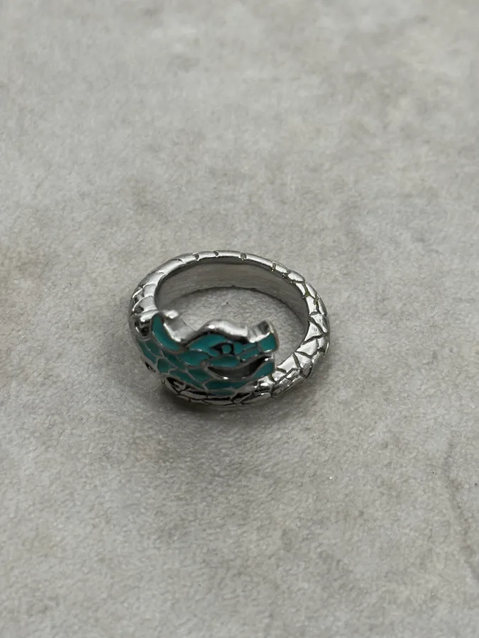 2000s Cavalli Blue Asian Dragon Metal Ring - Image 2