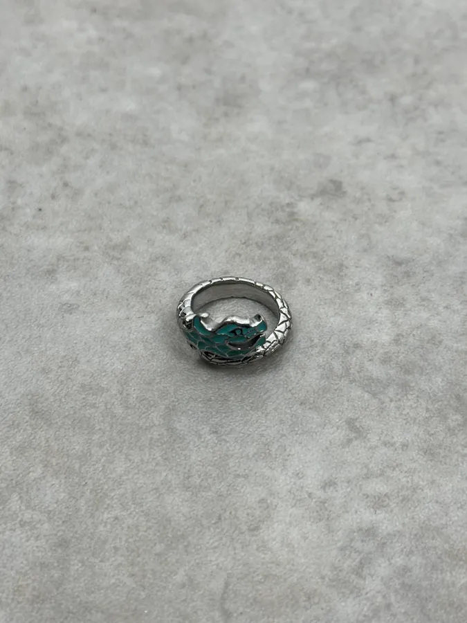 2000s Cavalli Blue Asian Dragon Metal Ring - Image 5