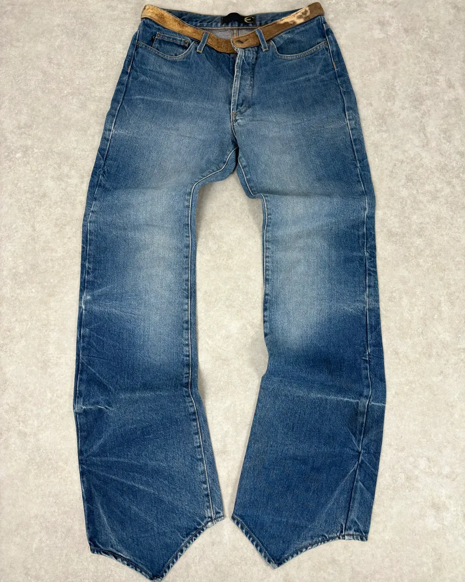 2000s Cavalli Blue Avant-Garde Gradient Denim Jeans