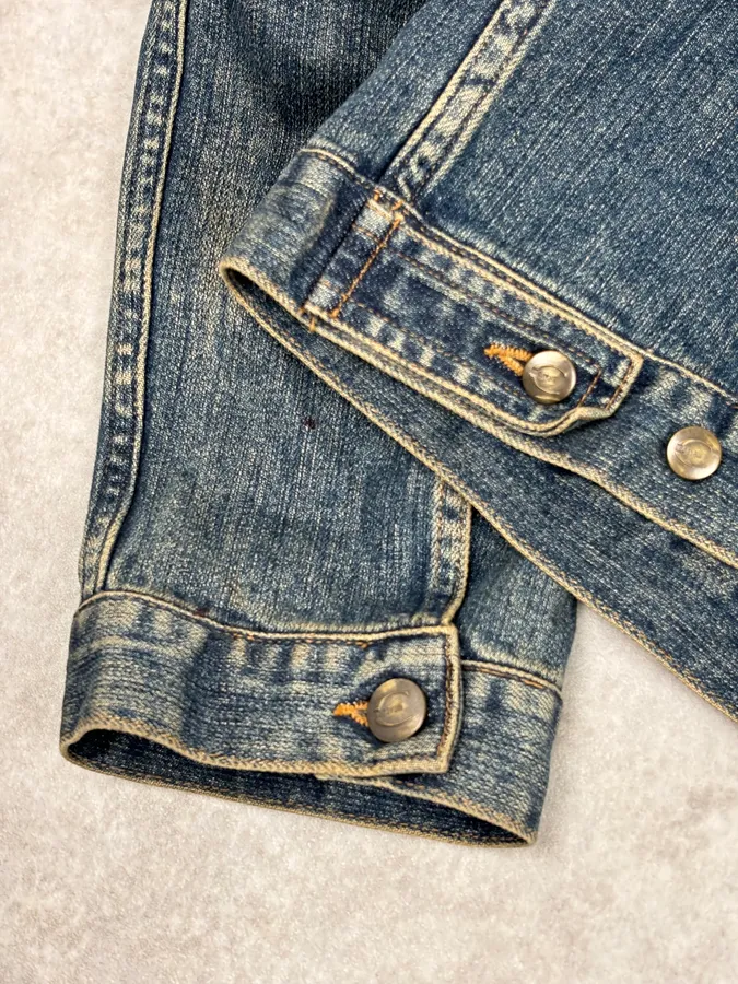 2000s Cavalli Blue Faded Studded Denim Jacket - Image 10
