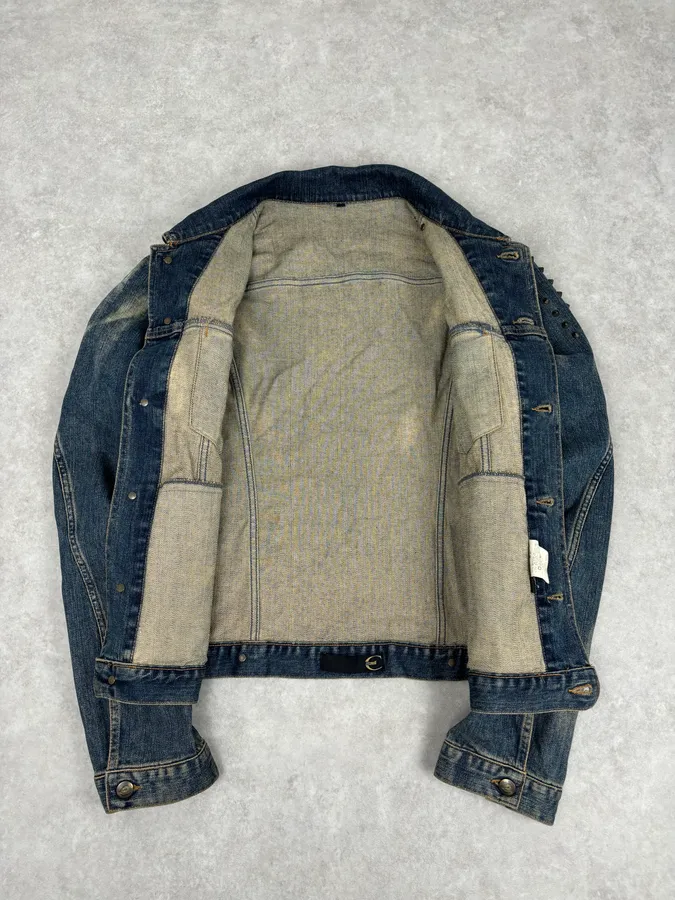 2000s Cavalli Blue Faded Studded Denim Jacket - Image 7