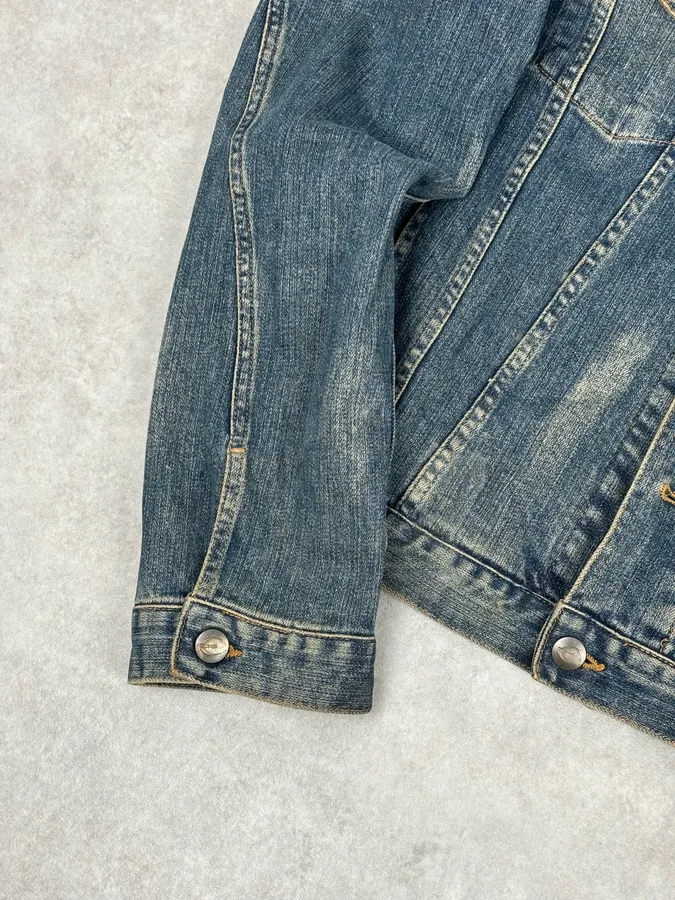 2000s Cavalli Blue Faded Studded Denim Jacket - Image 9