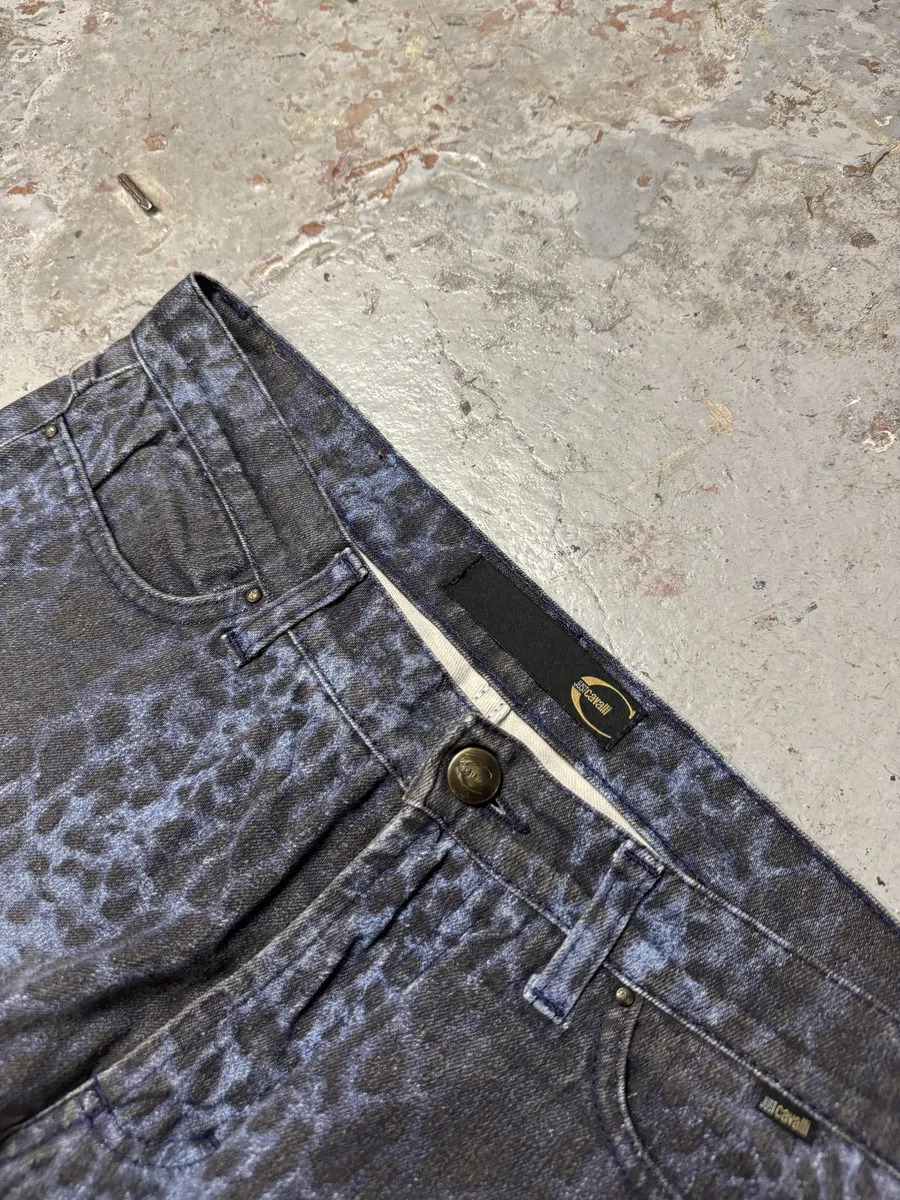 2000s Cavalli Blue Leopard Flared Pants - Image 9