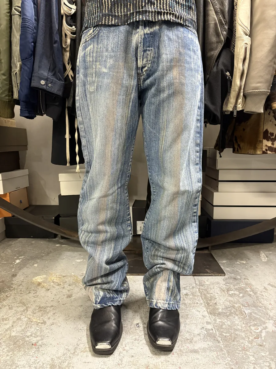 2000s Cavalli Blue Painted Effect Irregular Denim Jeans - Image 2