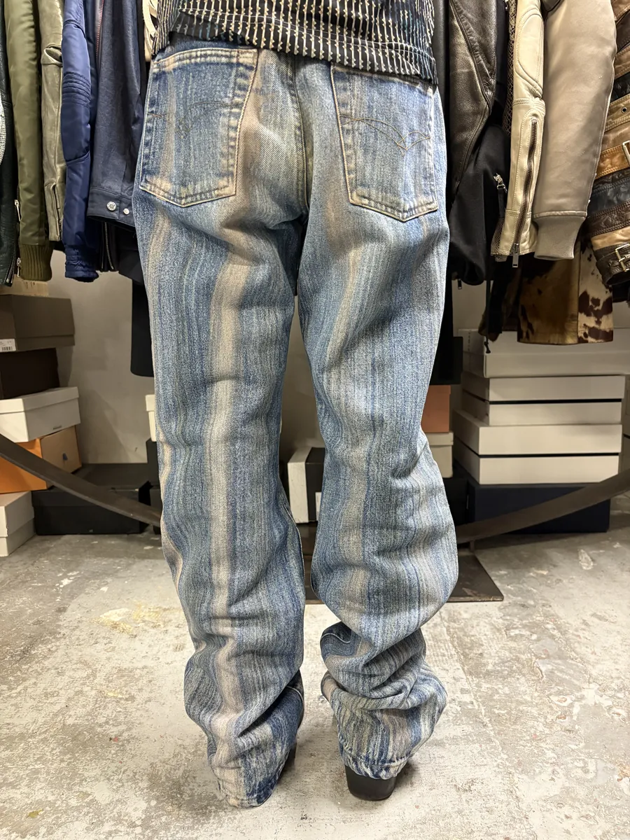 2000s Cavalli Blue Painted Effect Irregular Denim Jeans - Image 3