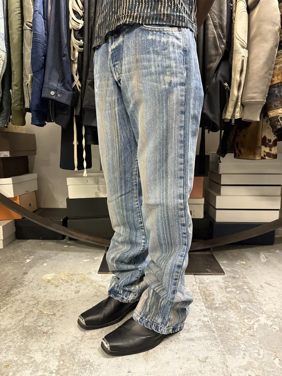 2000s Cavalli Blue Painted Effect Irregular Denim Jeans - Image 4