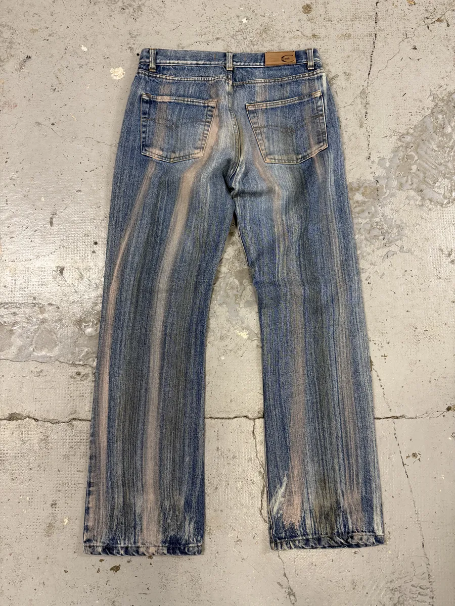 2000s Cavalli Blue Painted Effect Irregular Denim Jeans - Image 5
