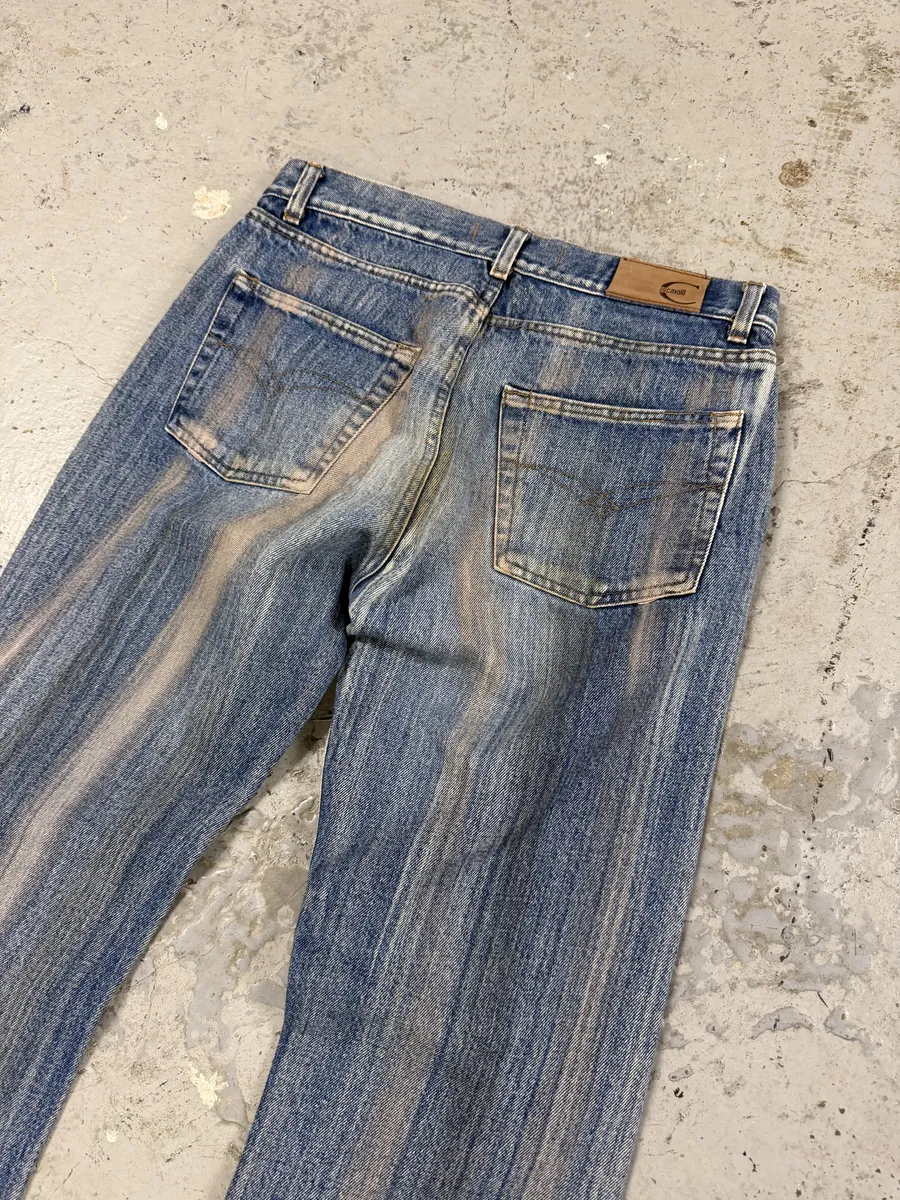 2000s Cavalli Blue Painted Effect Irregular Denim Jeans - Image 6