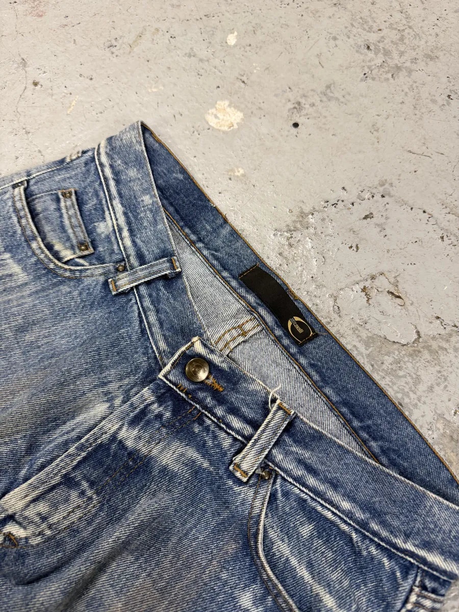 2000s Cavalli Blue Painted Effect Irregular Denim Jeans - Image 8
