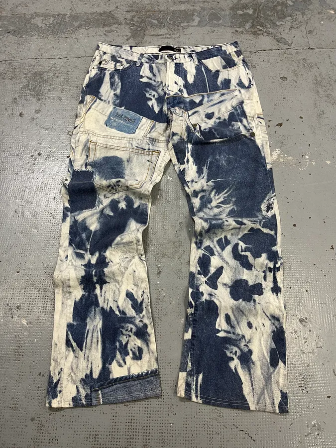 2000s Cavalli Blue & White Trompe L’oeil Denim Jeans