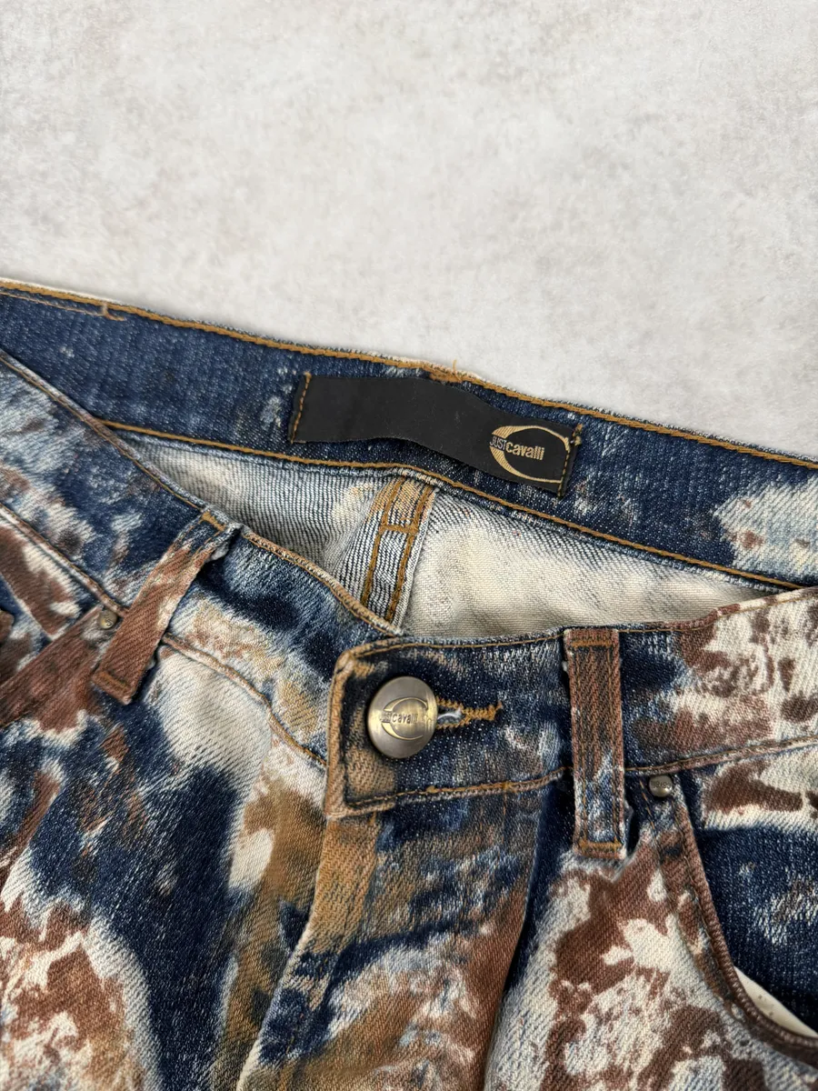 2000s Cavalli Blue World Eroded Denim Jeans - Image 6
