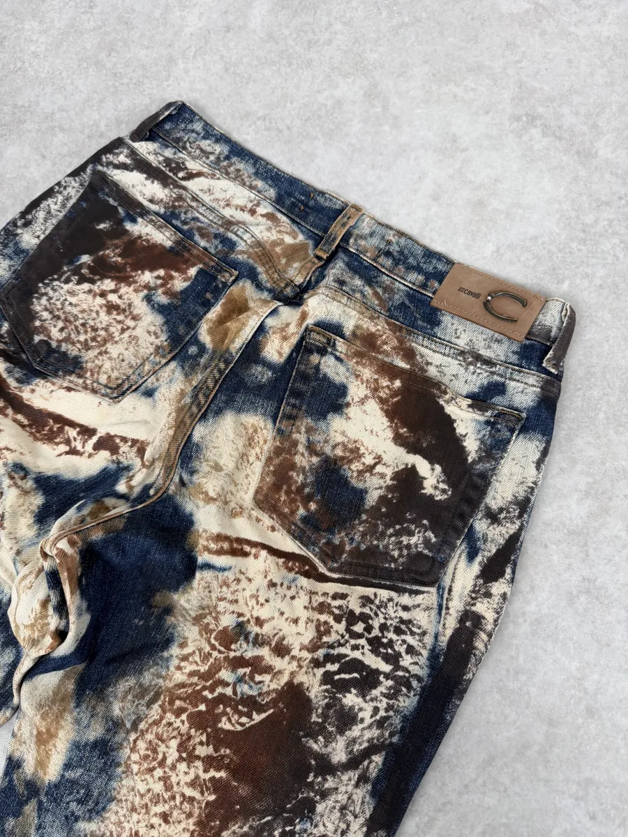 2000s Cavalli Blue World Eroded Denim Jeans - Image 9