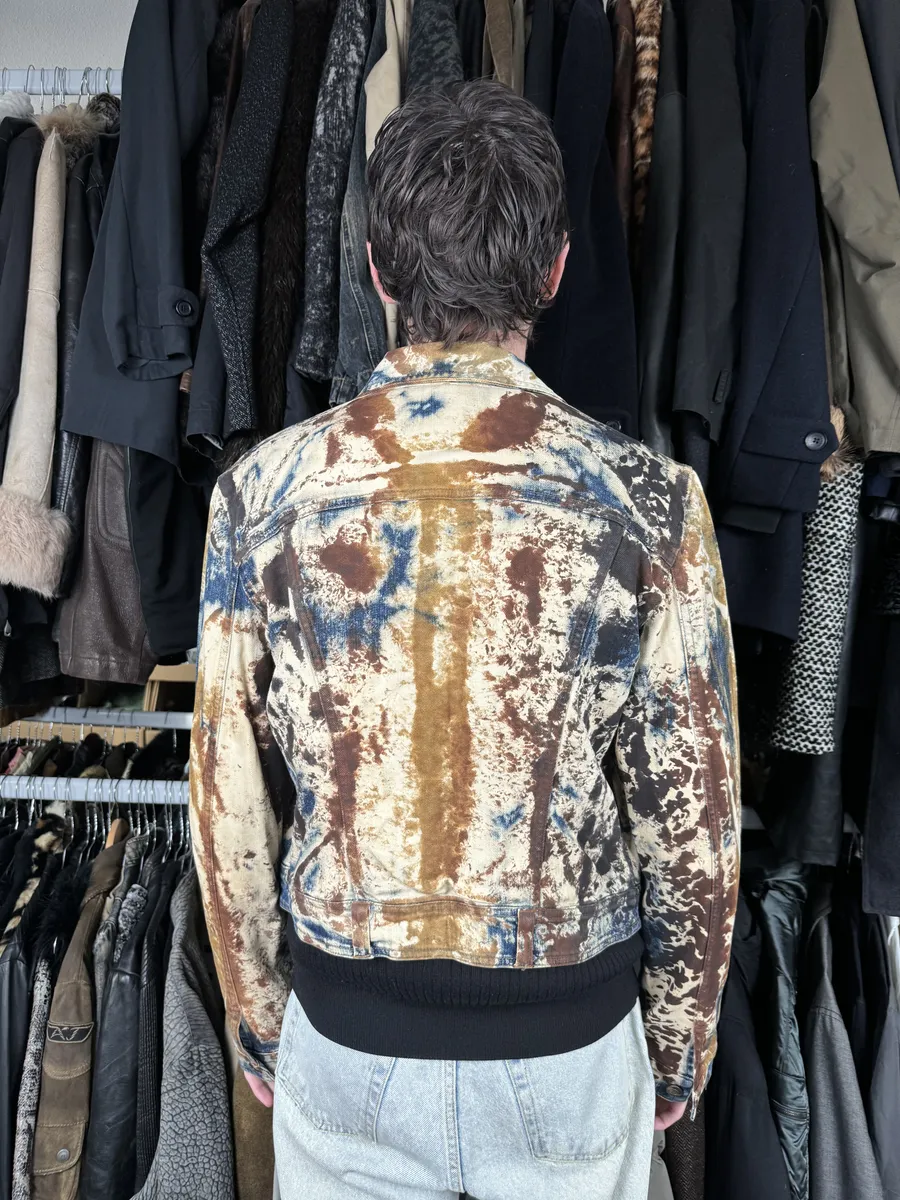 2000s Cavalli Blue World Rust Eroded Denim Jacket - Image 4
