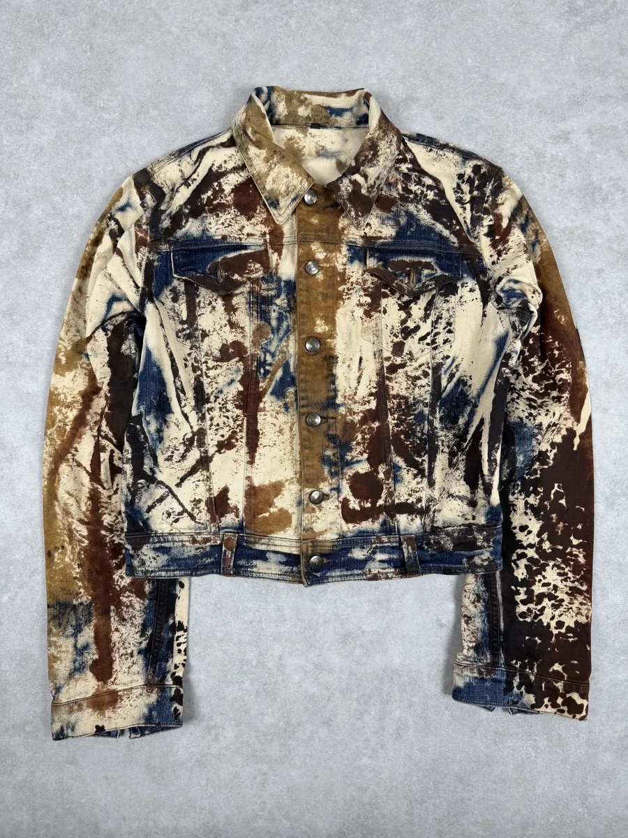 2000s Cavalli Blue World Rust Eroded Denim Jacket - Image 5