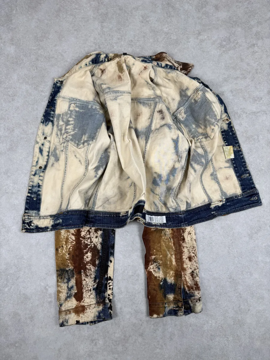 2000s Cavalli Blue World Rust Eroded Denim Jacket - Image 6