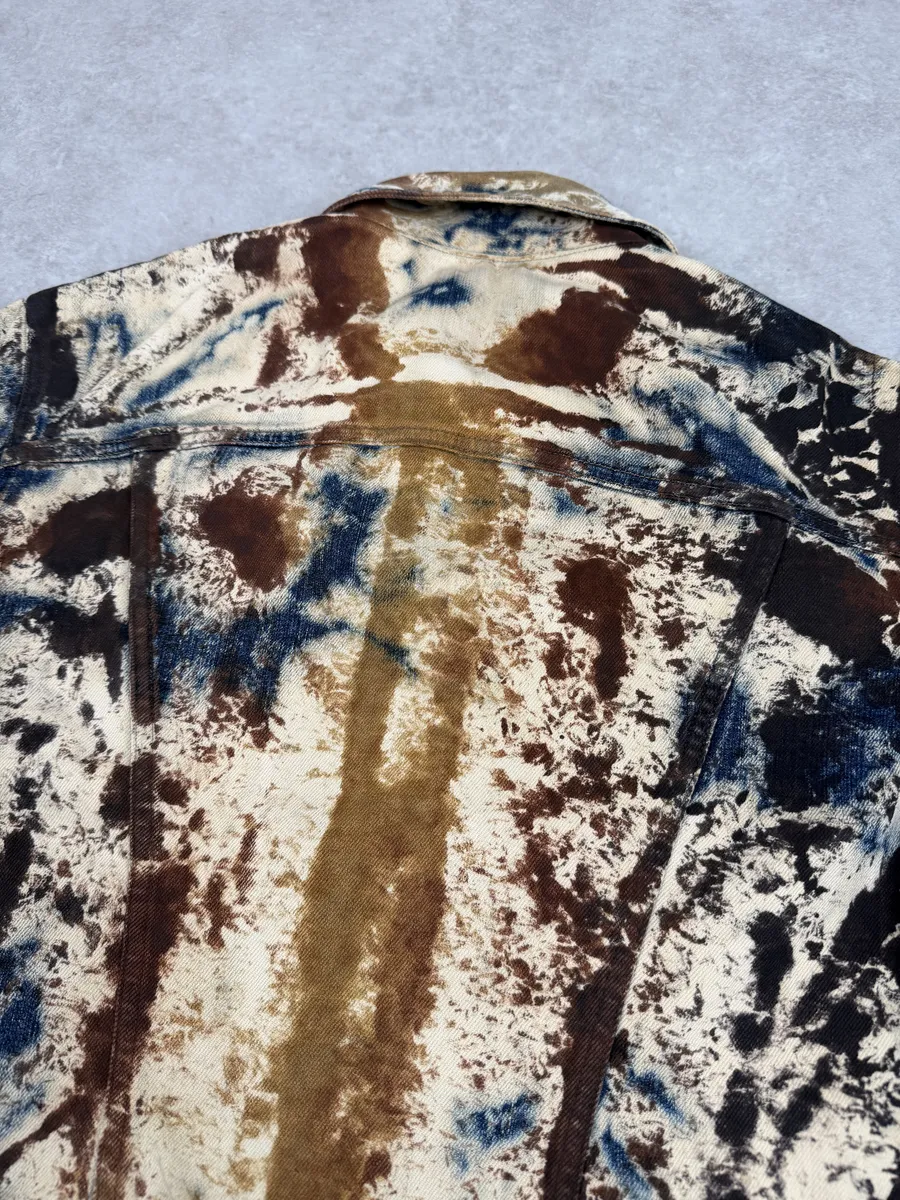 2000s Cavalli Blue World Rust Eroded Denim Jacket - Image 7