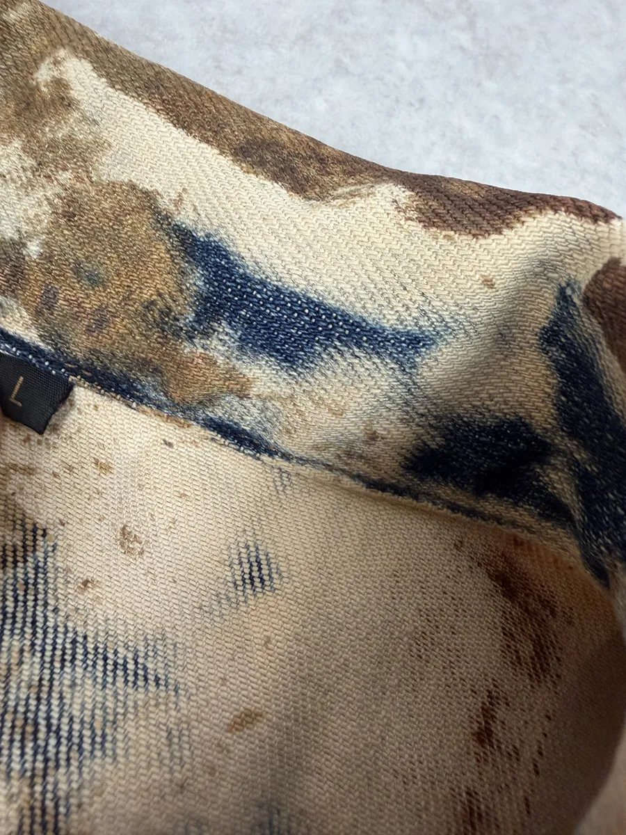 2000s Cavalli Blue World Rust Eroded Denim Jacket - Image 9