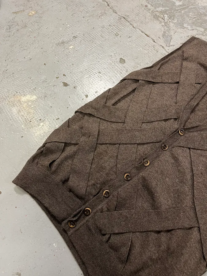 2000s Cavalli Bondage Brown Cardigan Vest Sweater - Image 4