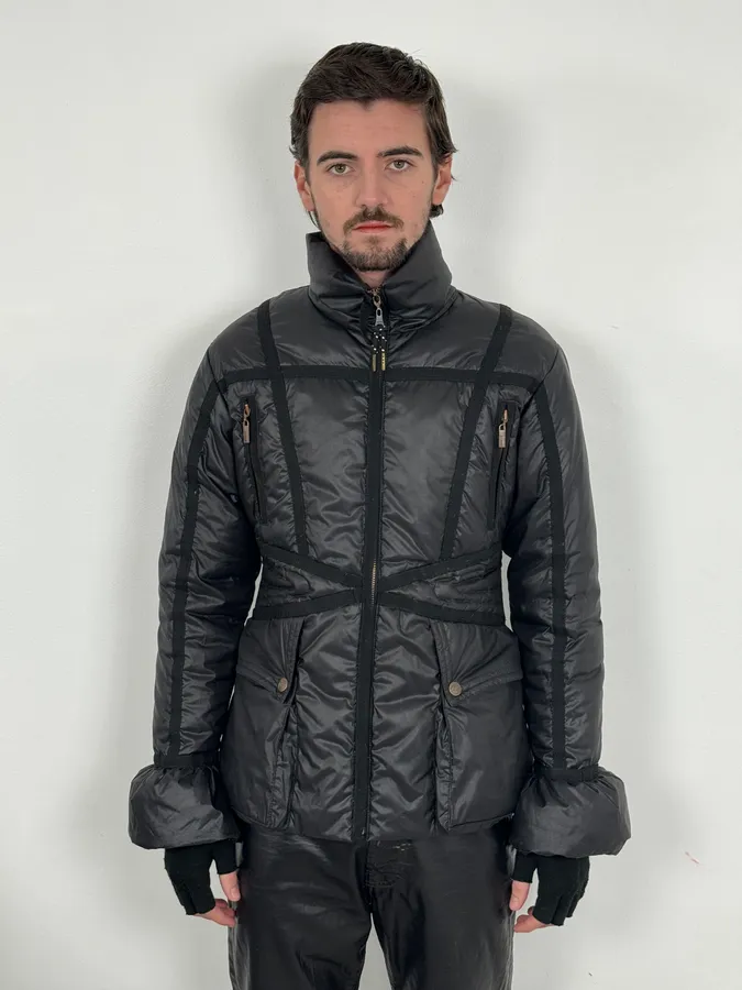 2000s Cavalli Bondage Harness Black Puffer Jacket - Image 2