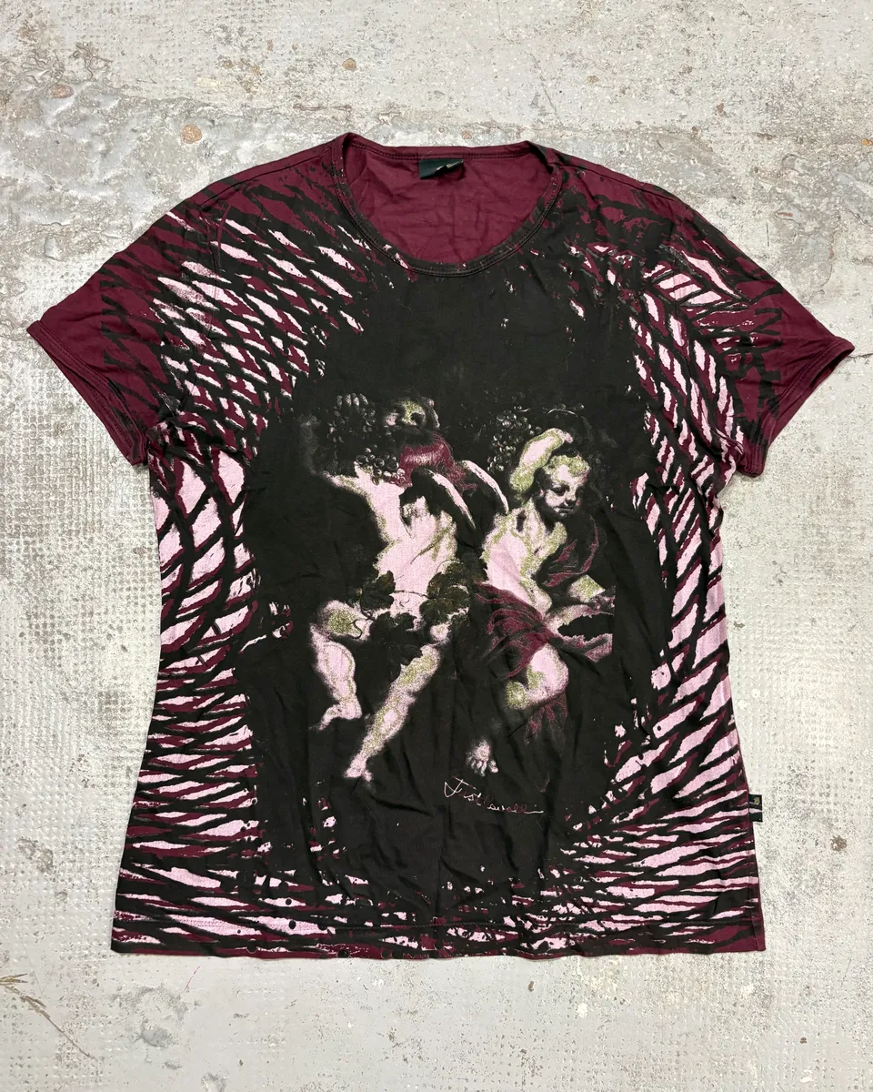 2000s Cavalli Bordeaux & Black Cherub T-Shirt