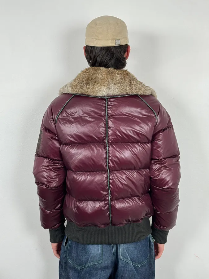 2000s Cavalli Bordeaux Nylon Fur Collar British Puffer Jacket - Image 4